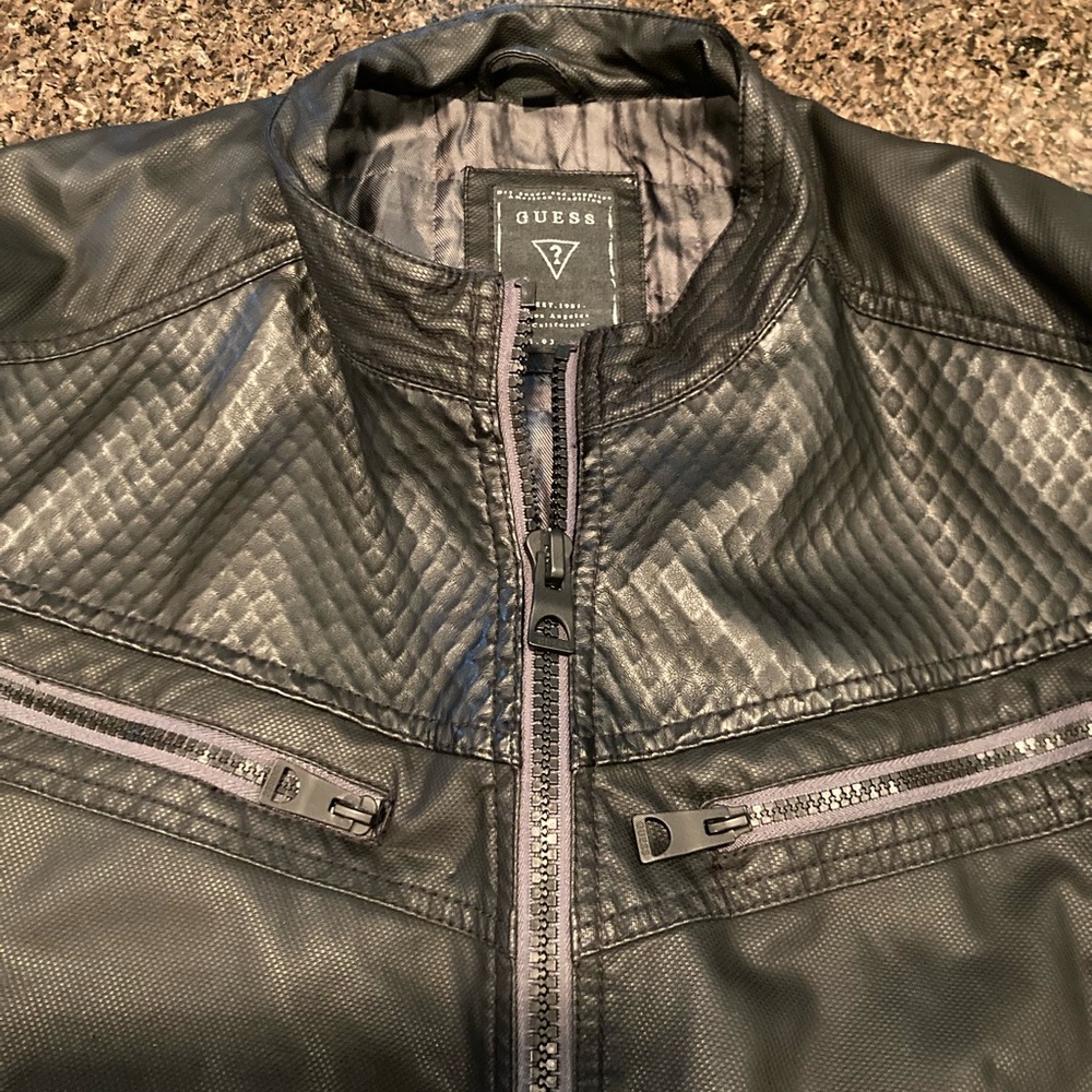 Guess Mens faux black zip up jacket